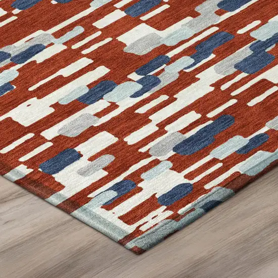 Red And Silver Geometric Washable Indoor Outdoor Area Rug Photo 4