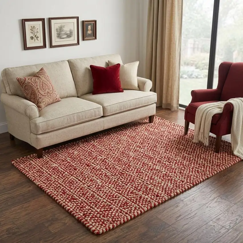 Red And Tan Geometric Hand Woven Area Rug Photo 1