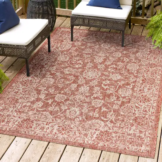 Red And Taupe Medallion Indoor Outdoor Area Rug Photo 9