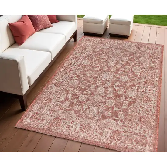 Red And Taupe Medallion Indoor Outdoor Area Rug Photo 1