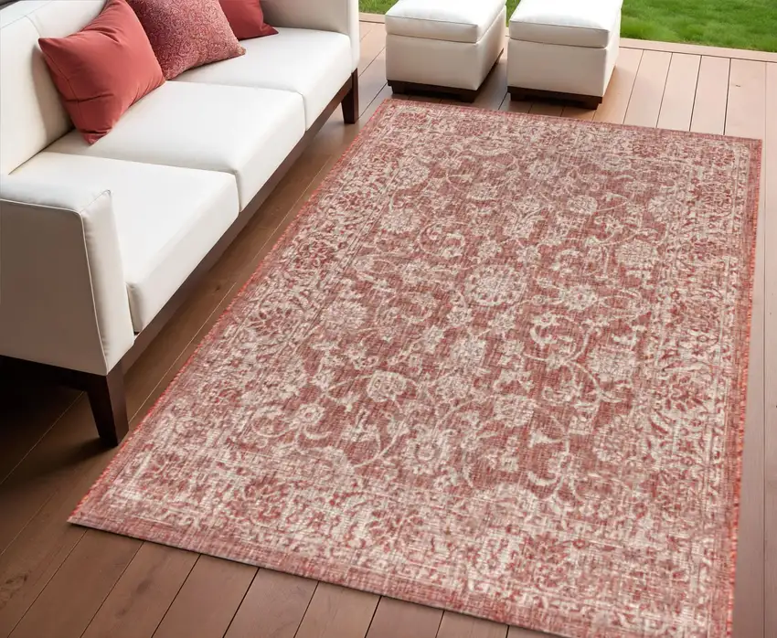 Red And Taupe Medallion Indoor Outdoor Area Rug Photo 1
