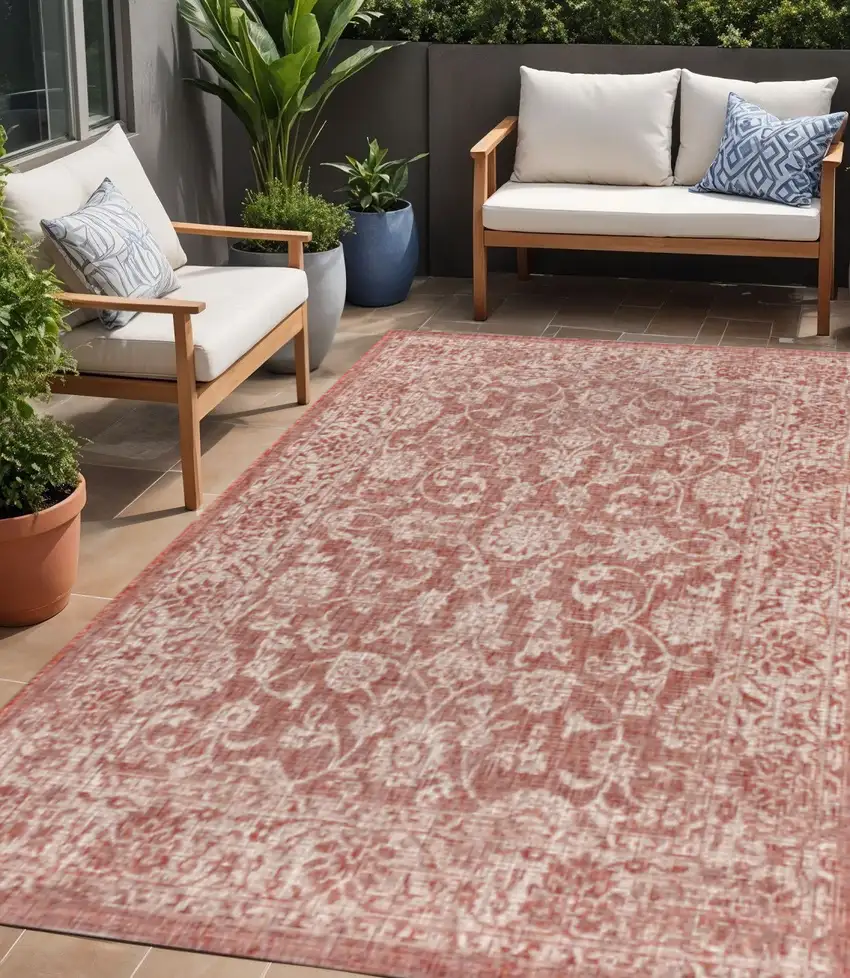 Red And Taupe Medallion Indoor Outdoor Area Rug Photo 1