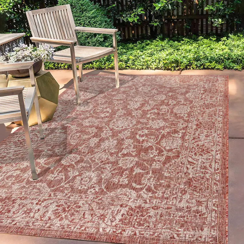 Red And Taupe Medallion Indoor Outdoor Area Rug Photo 8