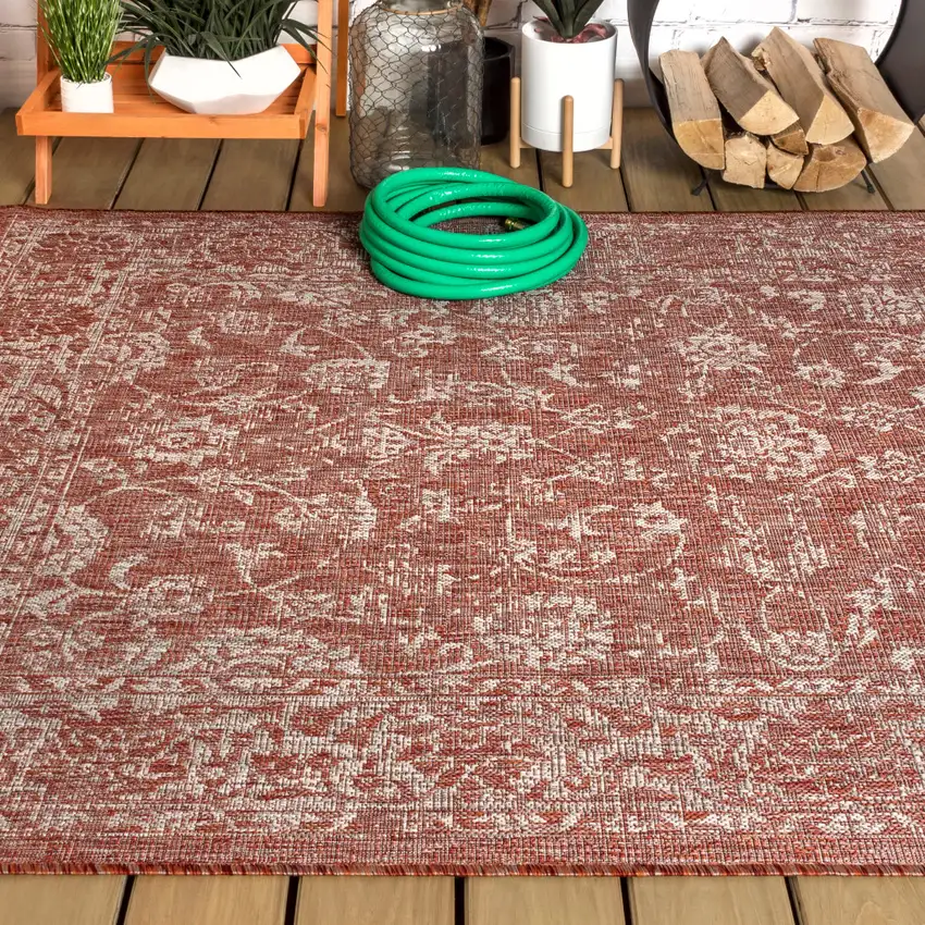 Red And Taupe Medallion Indoor Outdoor Area Rug Photo 7