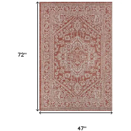 Red And Taupe Medallion Indoor Outdoor Area Rug Photo 4
