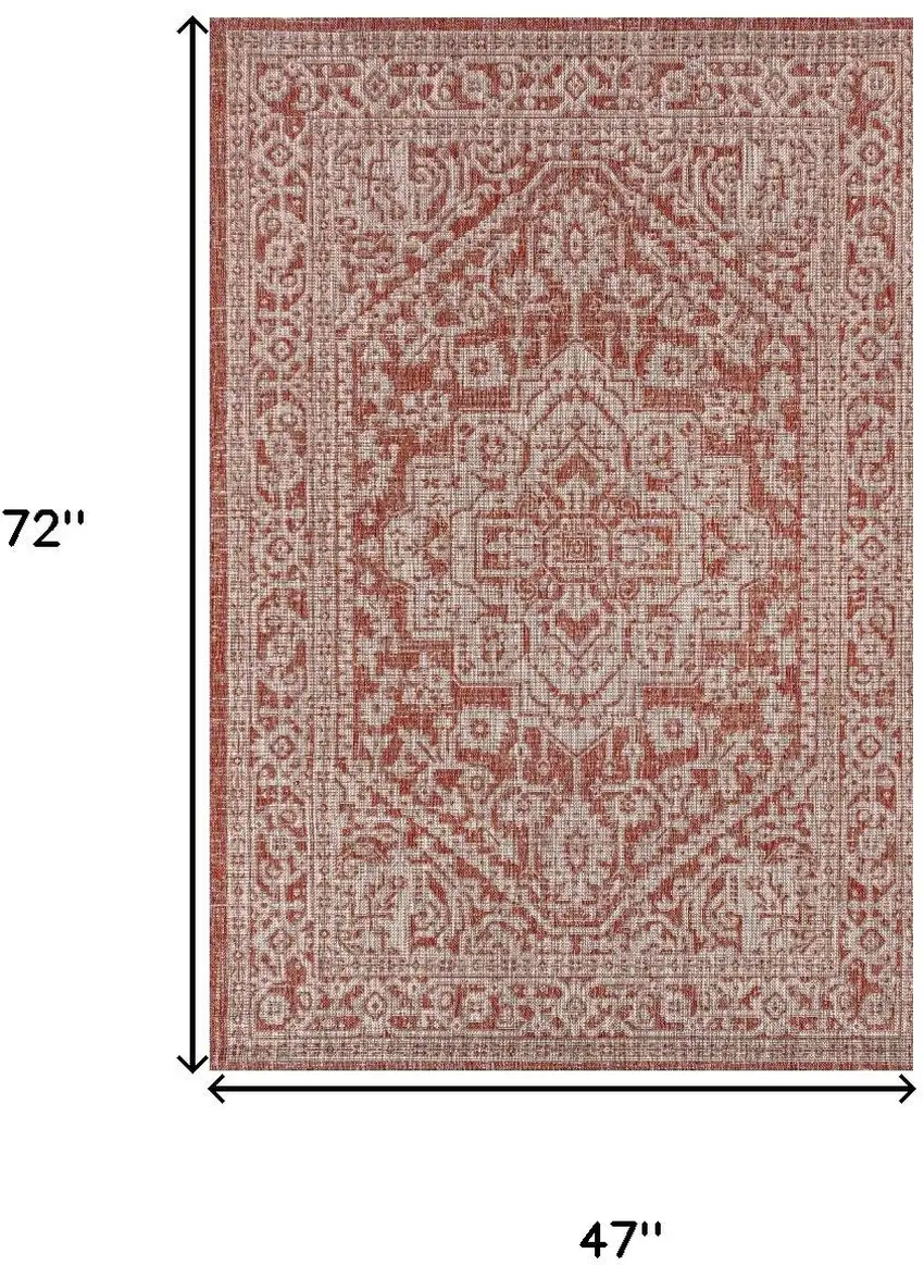 Red And Taupe Medallion Indoor Outdoor Area Rug Photo 4