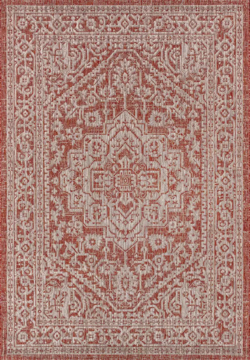 Red And Taupe Medallion Indoor Outdoor Area Rug Photo 1