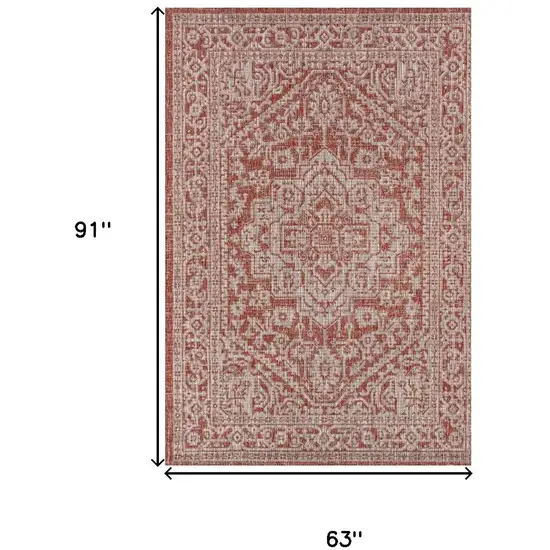 Red And Taupe Medallion Indoor Outdoor Area Rug Photo 3