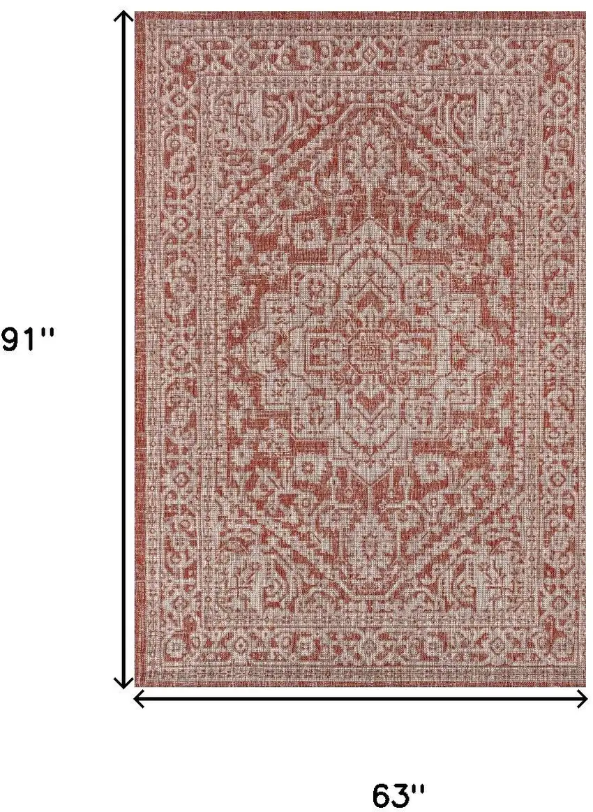 Red And Taupe Medallion Indoor Outdoor Area Rug Photo 3