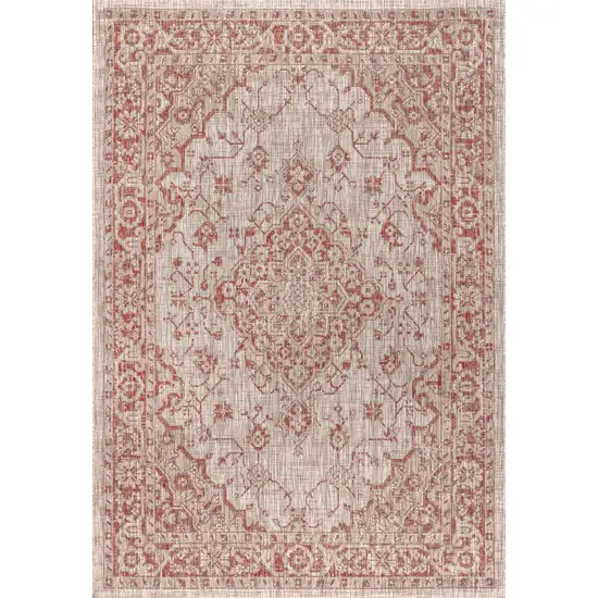Red And Taupe Medallion Indoor Outdoor Area Rug Photo 3