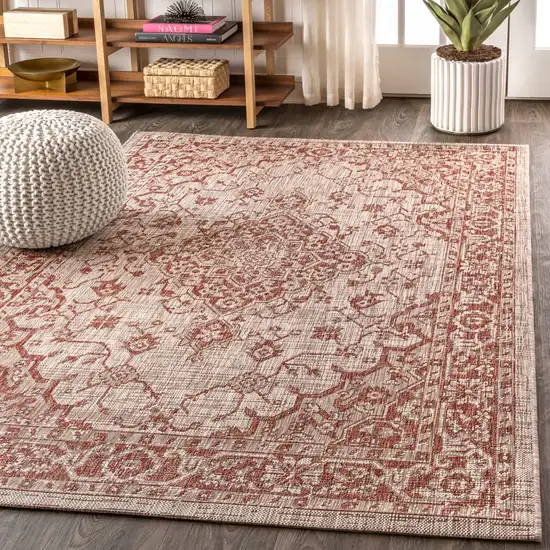 Red And Taupe Medallion Indoor Outdoor Area Rug Photo 6