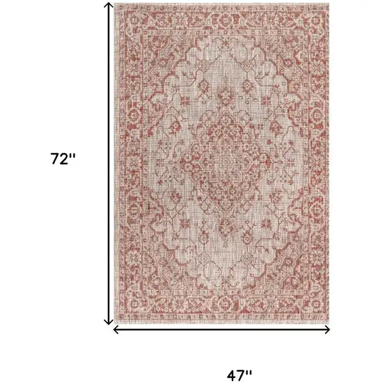 Red And Taupe Medallion Indoor Outdoor Area Rug Photo 4