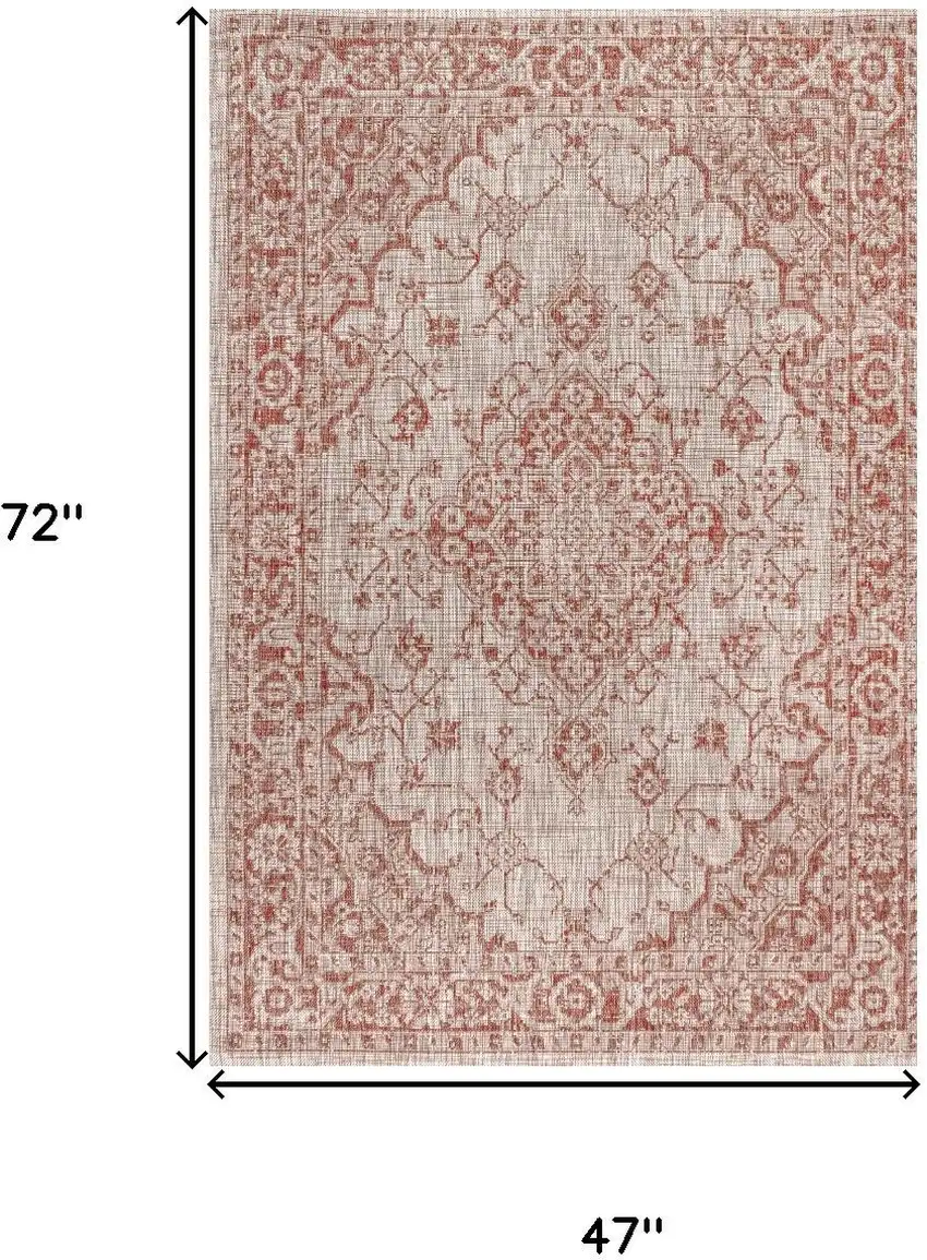 Red And Taupe Medallion Indoor Outdoor Area Rug Photo 4