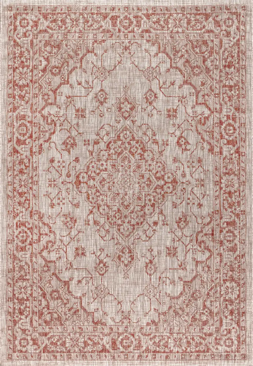Red And Taupe Medallion Indoor Outdoor Area Rug Photo 3