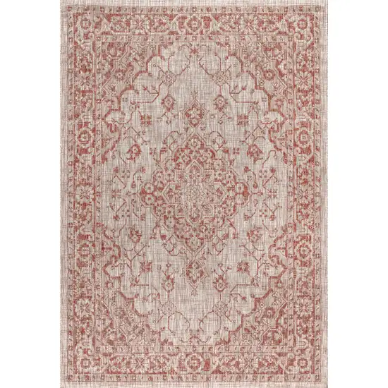 Red And Taupe Medallion Indoor Outdoor Area Rug Photo 1