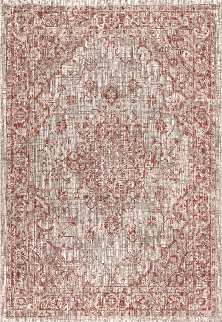 Red And Taupe Medallion Indoor Outdoor Area Rug Photo 1