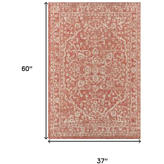 Red And Taupe Medallion Indoor Outdoor Area Rug Photo 3