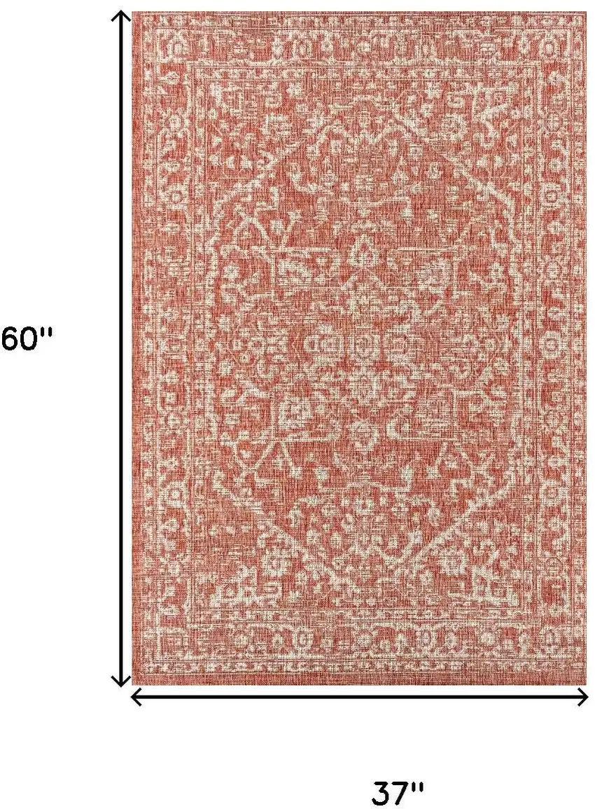 Red And Taupe Medallion Indoor Outdoor Area Rug Photo 3