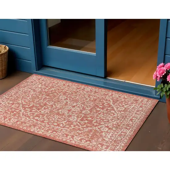 Red And Taupe Medallion Indoor Outdoor Area Rug Photo 1