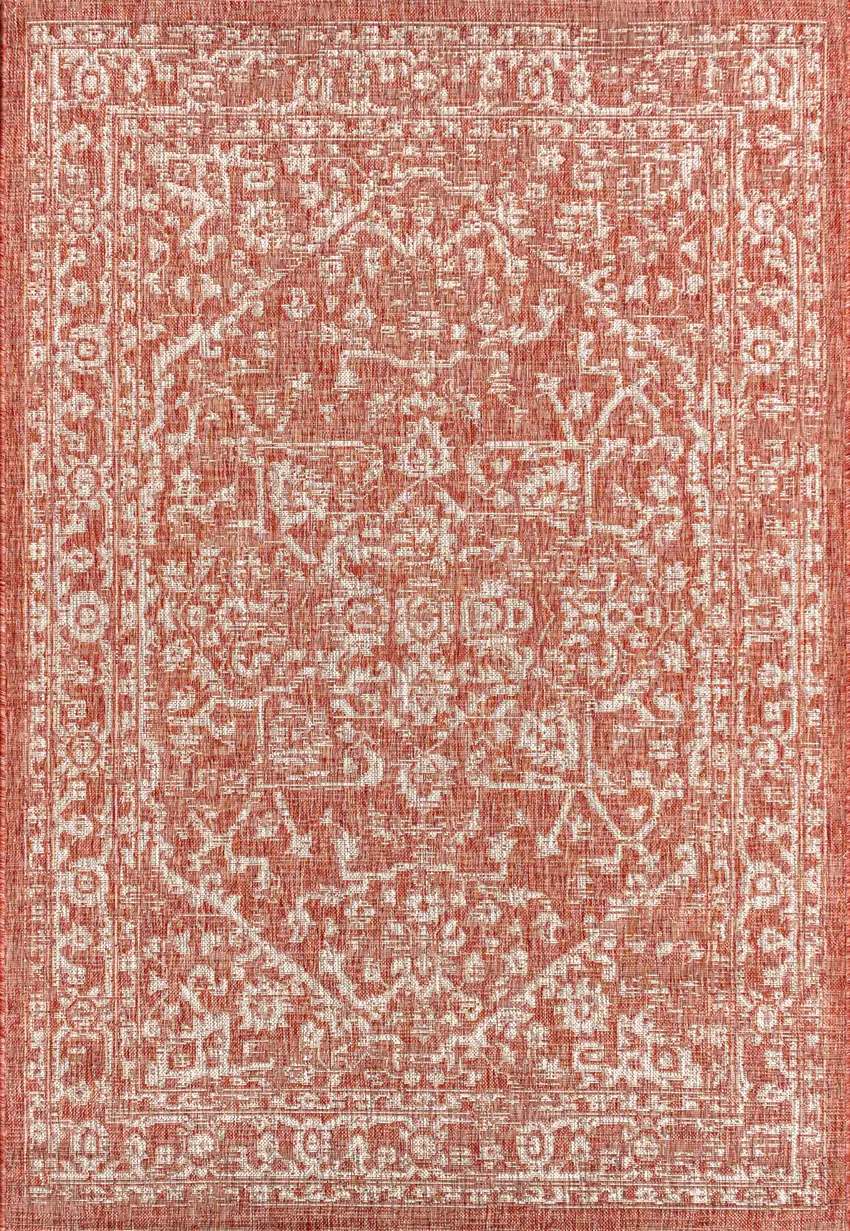 Red And Taupe Medallion Indoor Outdoor Area Rug Photo 3