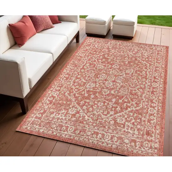 Red And Taupe Medallion Indoor Outdoor Area Rug Photo 1