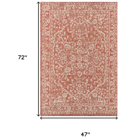 Red And Taupe Medallion Indoor Outdoor Area Rug Photo 4