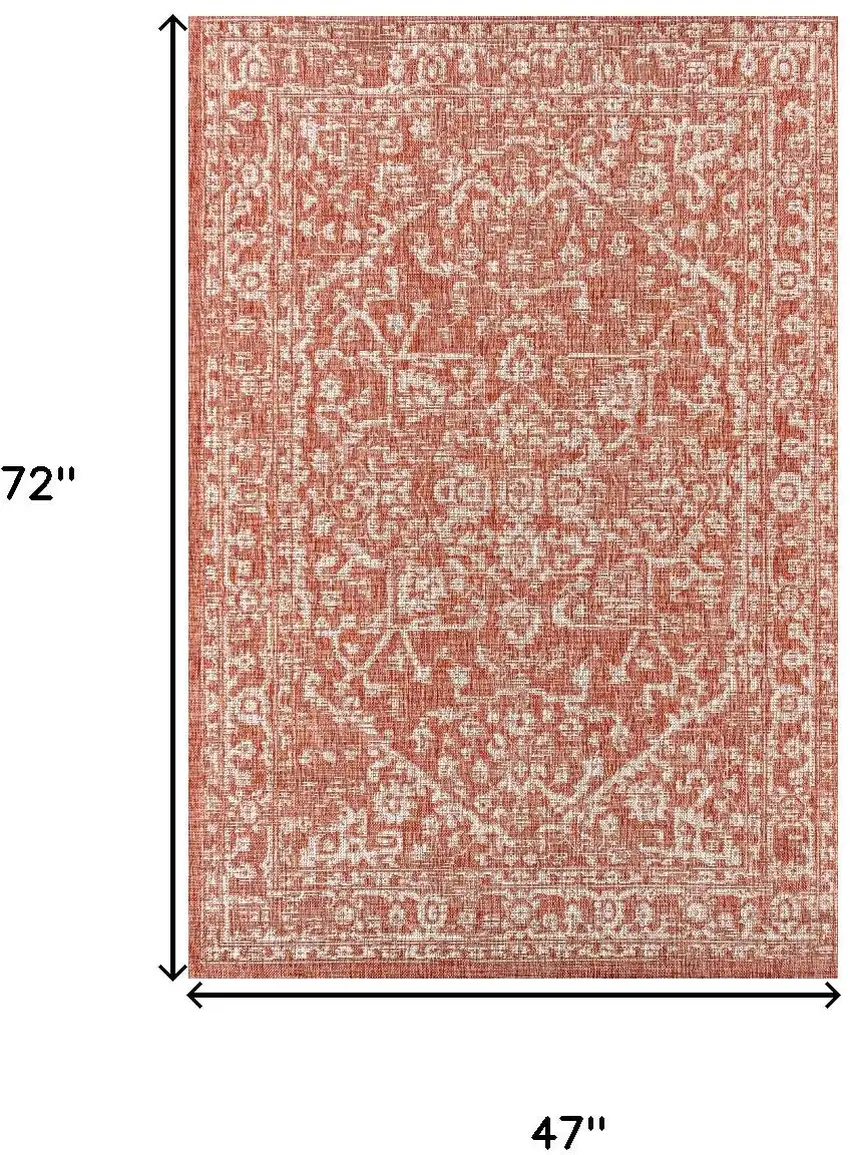 Red And Taupe Medallion Indoor Outdoor Area Rug Photo 4