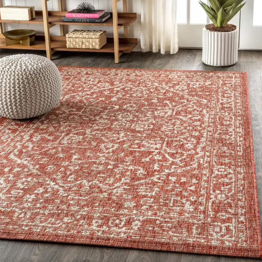 Red And Taupe Medallion Indoor Outdoor Area Rug Photo 6