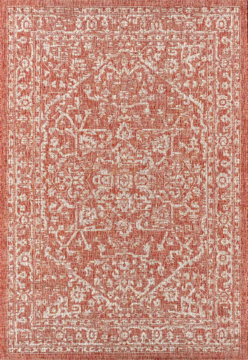 Red And Taupe Medallion Indoor Outdoor Area Rug Photo 1