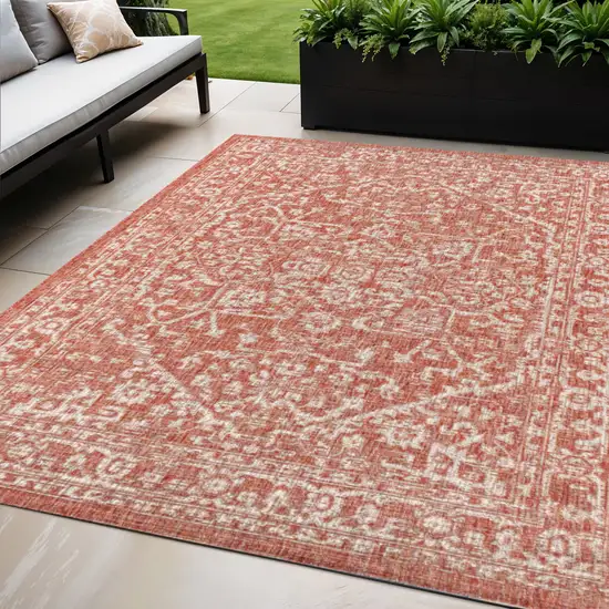 Red And Taupe Medallion Indoor Outdoor Area Rug Photo 1