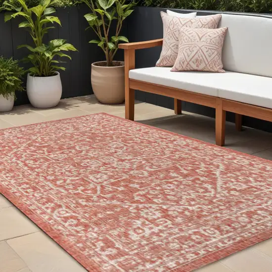 Red And Taupe Medallion Indoor Outdoor Area Rug Photo 1