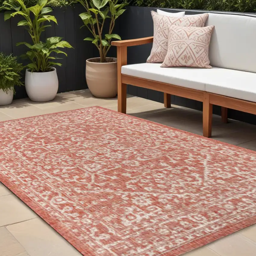 Red And Taupe Medallion Indoor Outdoor Area Rug Photo 1