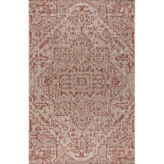 Red And Taupe Medallion Indoor Outdoor Area Rug Photo 1