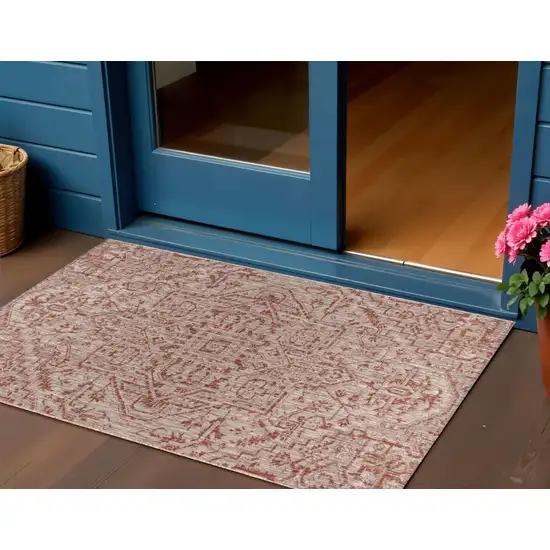 Red And Taupe Medallion Indoor Outdoor Area Rug Photo 1