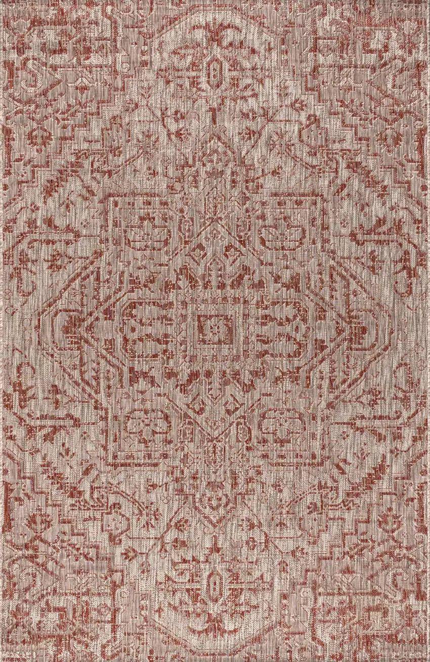 Red And Taupe Medallion Indoor Outdoor Area Rug Photo 1