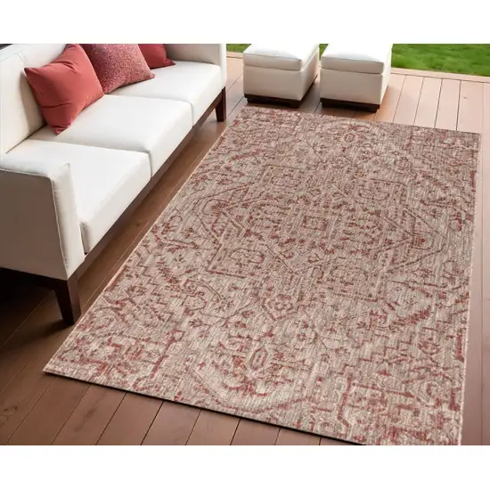 Red And Taupe Medallion Indoor Outdoor Area Rug Photo 1