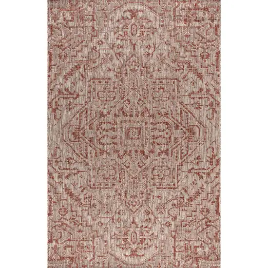 Red And Taupe Medallion Indoor Outdoor Area Rug Photo 2