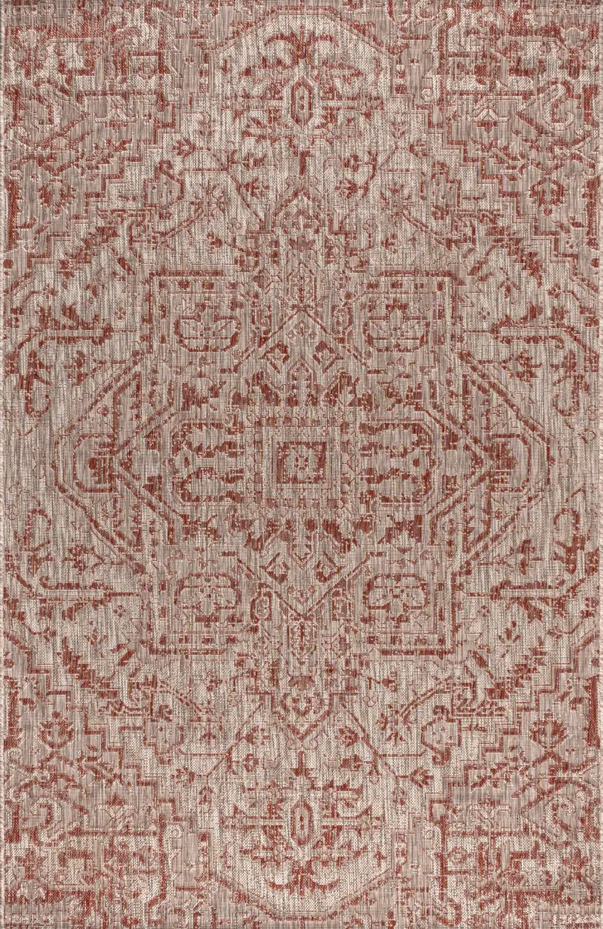 Red And Taupe Medallion Indoor Outdoor Area Rug Photo 2