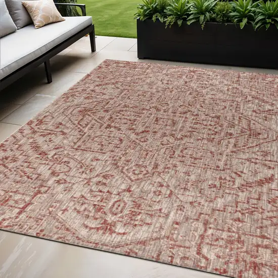 Red And Taupe Medallion Indoor Outdoor Area Rug Photo 1