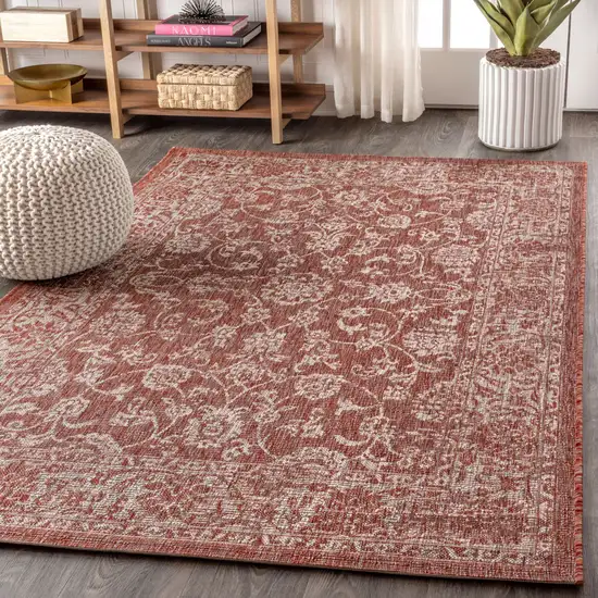 Red And Taupe Medallion Indoor Outdoor Area Rug Photo 6