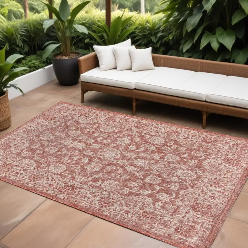 Red And Taupe Medallion Indoor Outdoor Area Rug Photo 1