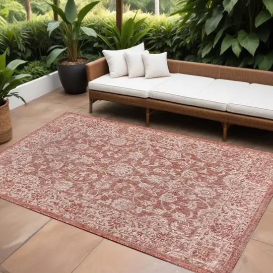 Red And Taupe Medallion Indoor Outdoor Area Rug Photo 1