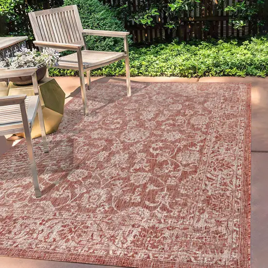 Red And Taupe Medallion Indoor Outdoor Area Rug Photo 8