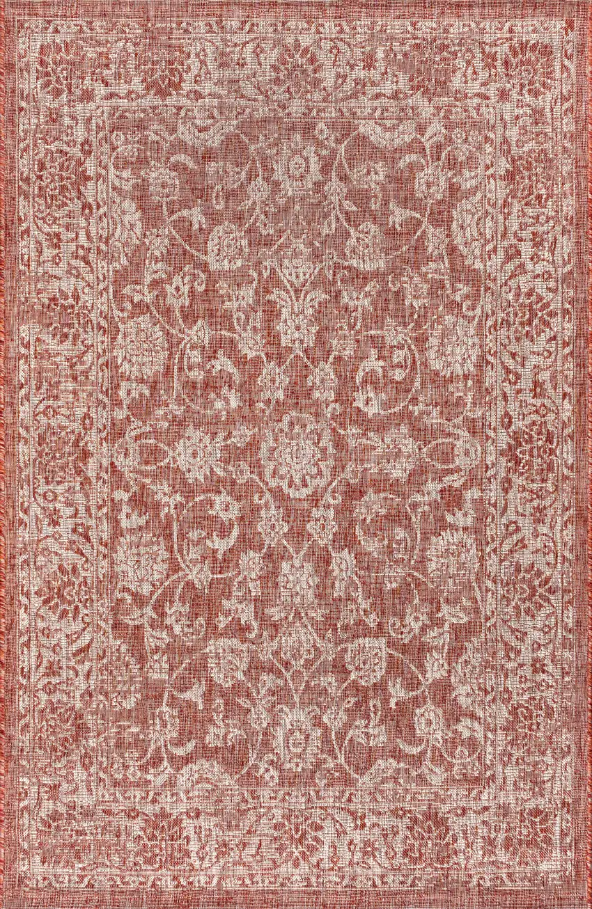 Red And Taupe Medallion Indoor Outdoor Area Rug Photo 3