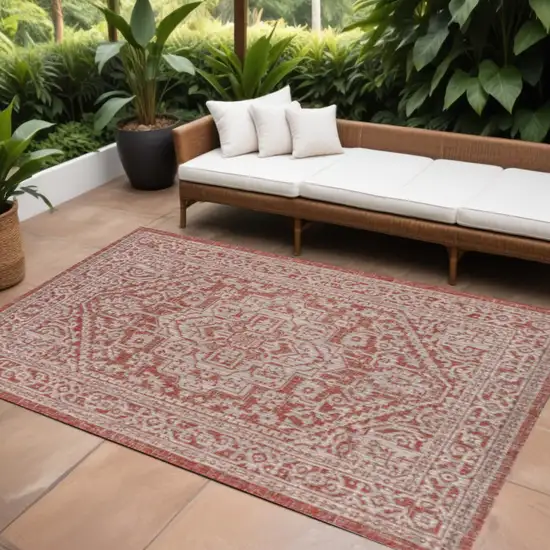 Red And Taupe Medallion Indoor Outdoor Area Rug Photo 1