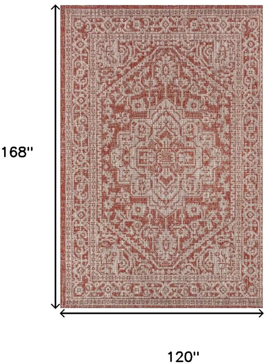 Red And Taupe Medallion Indoor Outdoor Area Rug Photo 3