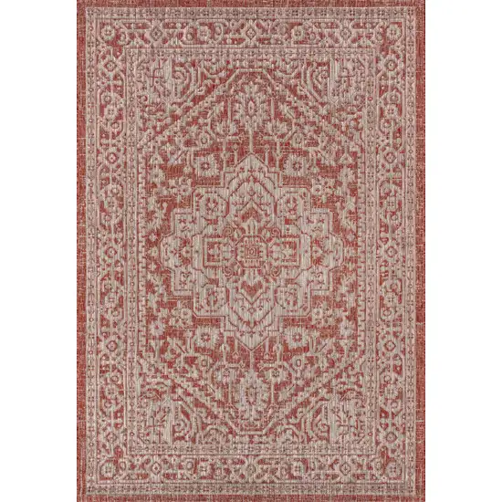 Red And Taupe Medallion Indoor Outdoor Area Rug Photo 1