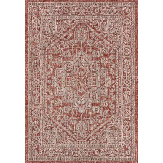 Red And Taupe Medallion Indoor Outdoor Area Rug Photo 3
