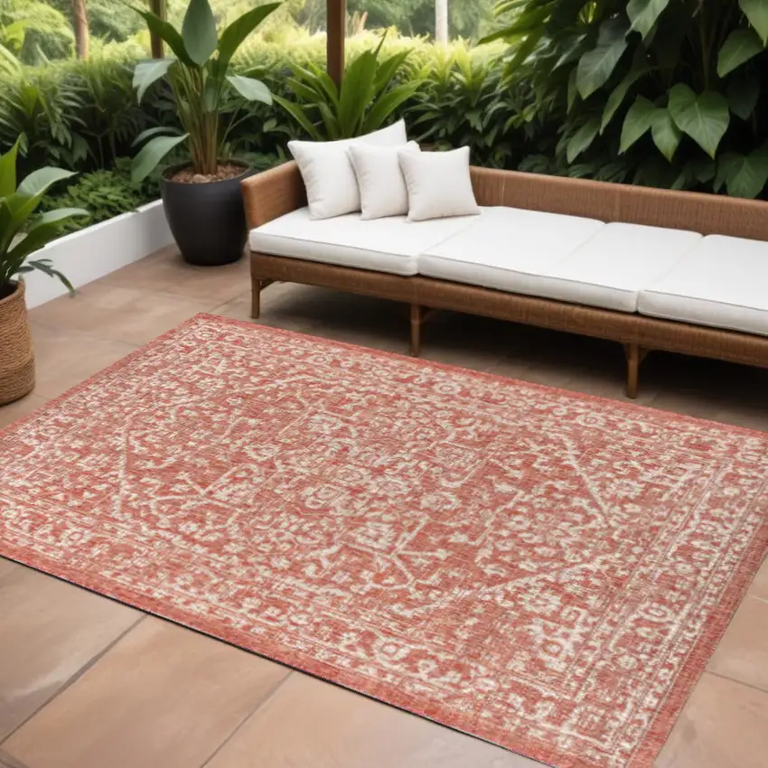 Red And Taupe Medallion Indoor Outdoor Area Rug Photo 1