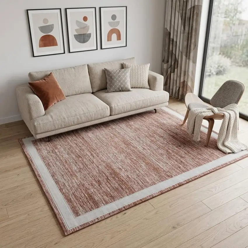 Red And White Abstract Washable Area Rug With UV Protection Photo 1